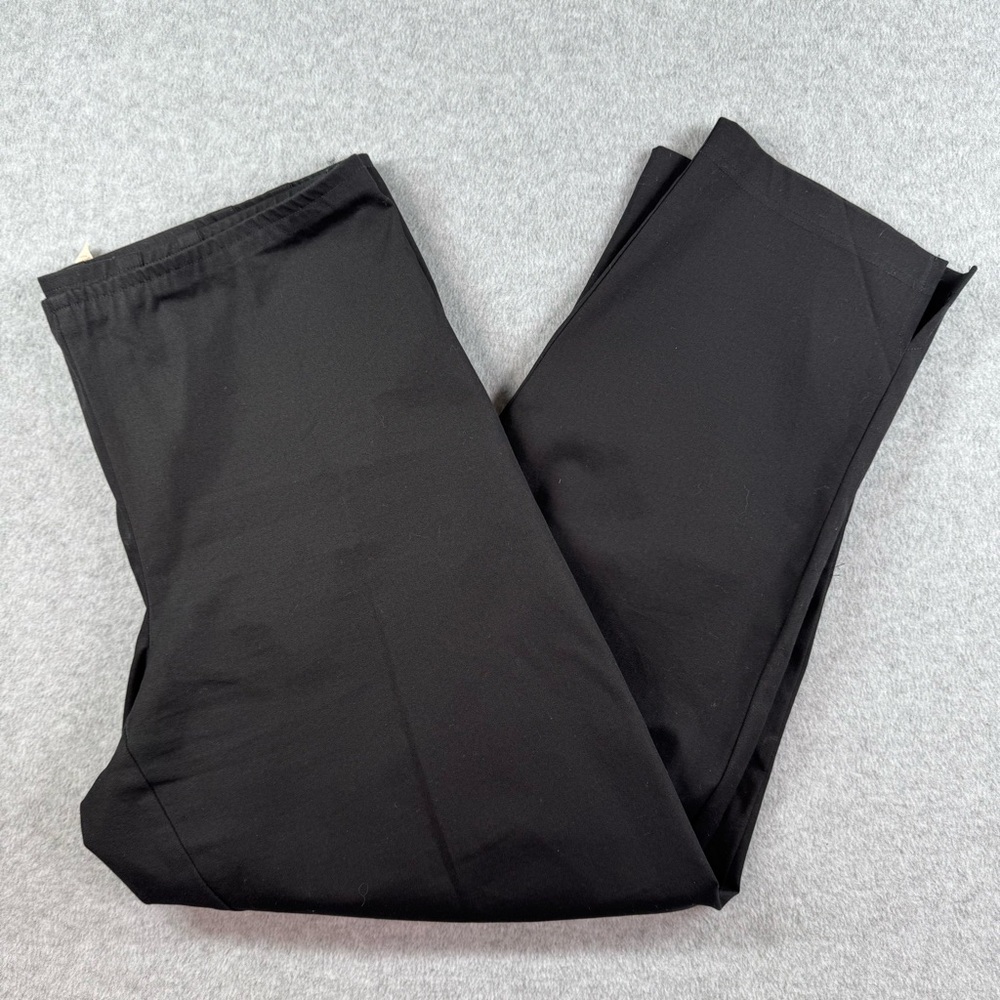 Eileen Fisher Organic Cotton Stretch Twill Ankle Pant Tapered Side Zip Black Lrg